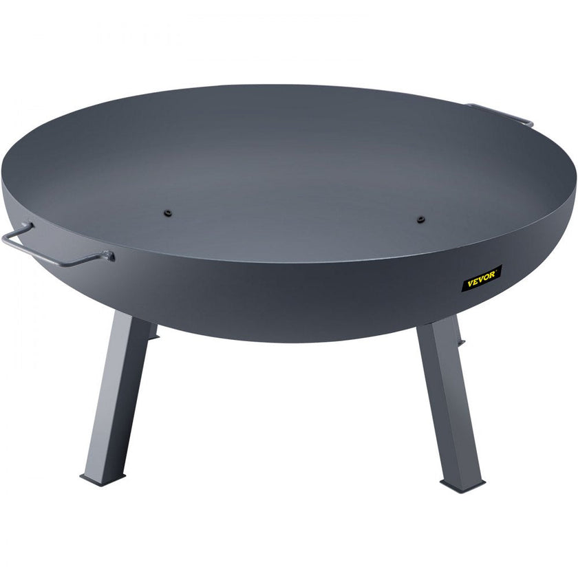 VEVOR Fire Pit Bowl, 34-Inch Deep Round Carbon Steel Fire Bowl, Wood Burning for Outdoor Patios, Backyards & Camping Uses, Portable Handles and A Firewood Stick, Black