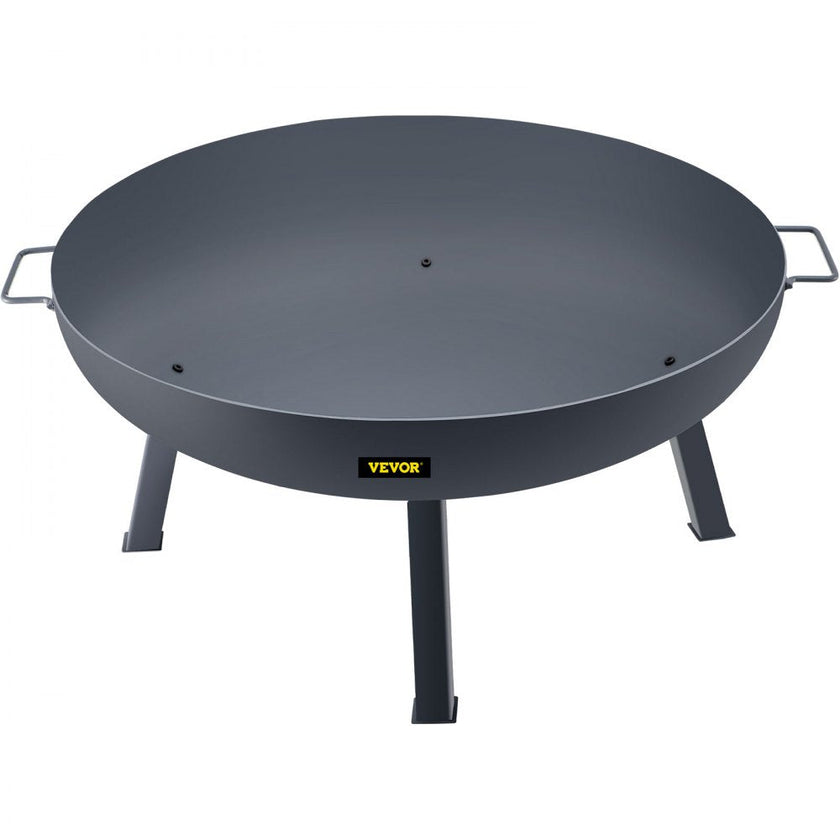 VEVOR Fire Pit Bowl, 34-Inch Deep Round Carbon Steel Fire Bowl, Wood Burning for Outdoor Patios, Backyards & Camping Uses, Portable Handles and A Firewood Stick, Black