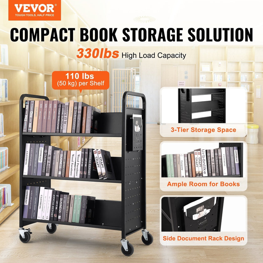 VEVOR Book Cart, 330 lbs Library Cart, 39.4