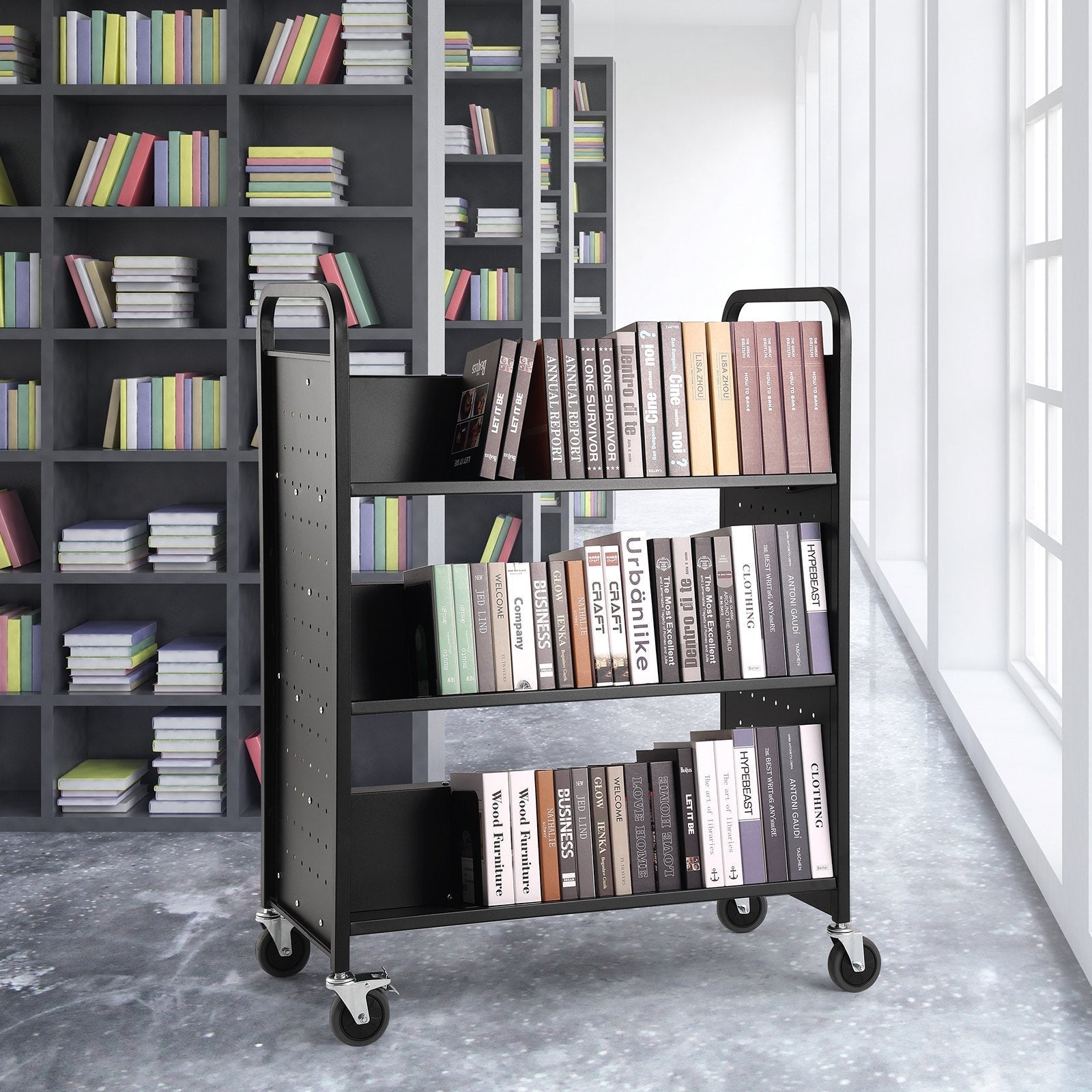 VEVOR Book Cart, 330 lbs Library Cart, 39.4