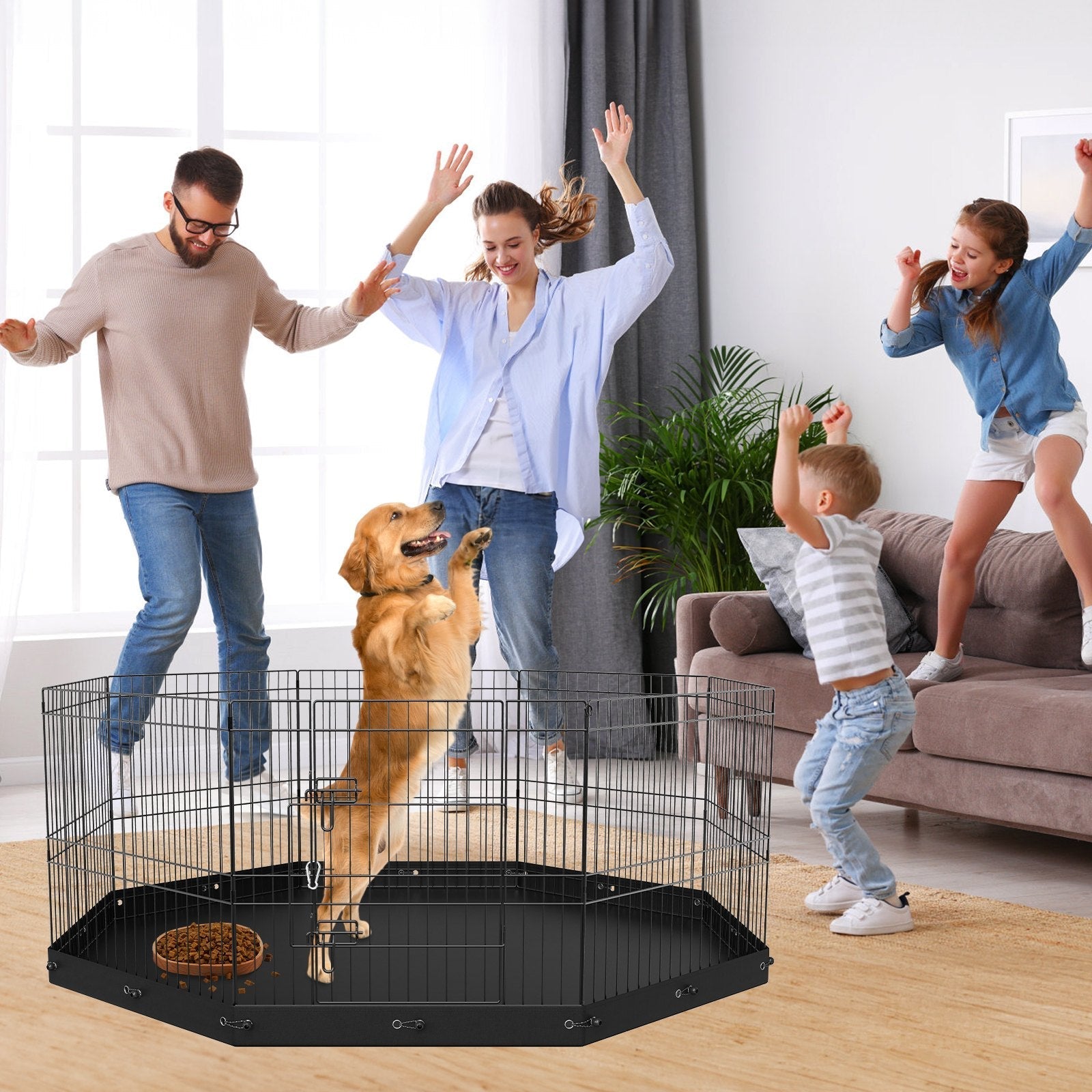 VEVOR Dog Playpen, 8 Panels Foldable Metal Dog Exercise Pen with Bottom Pad, 24