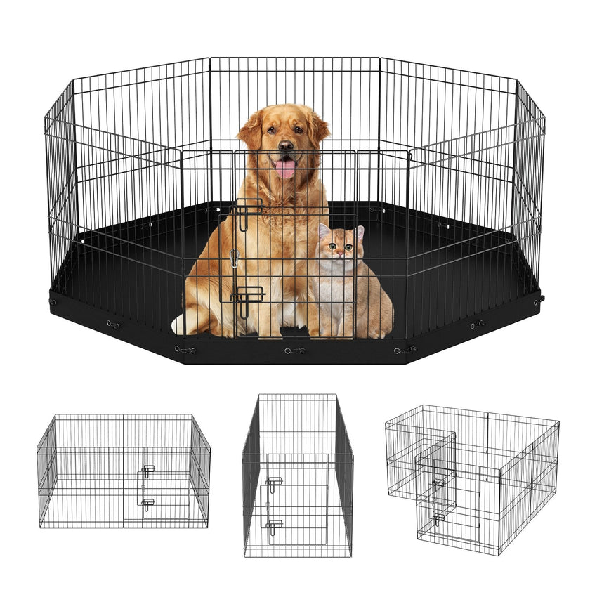VEVOR Dog Playpen, 8 Panels Foldable Metal Dog Exercise Pen with Bottom Pad, 24
