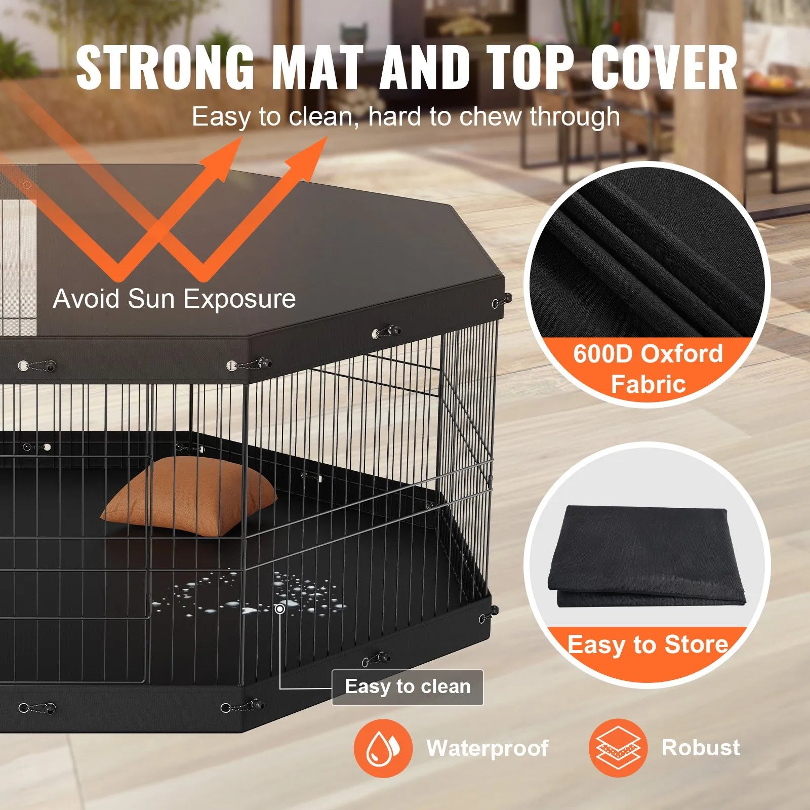 VEVOR Dog Playpen, 8 Panels Foldable Metal Dog Exercise Pen with Top Cover and Bottom Pad, 24