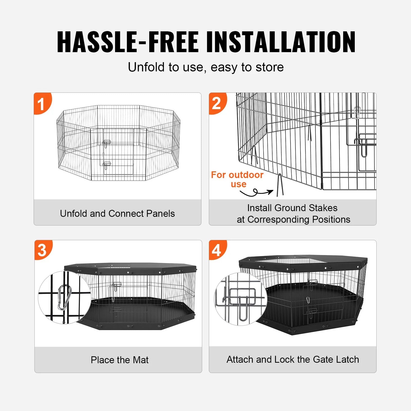 VEVOR Dog Playpen, 8 Panels Foldable Metal Dog Exercise Pen with Top Cover and Bottom Pad, 24