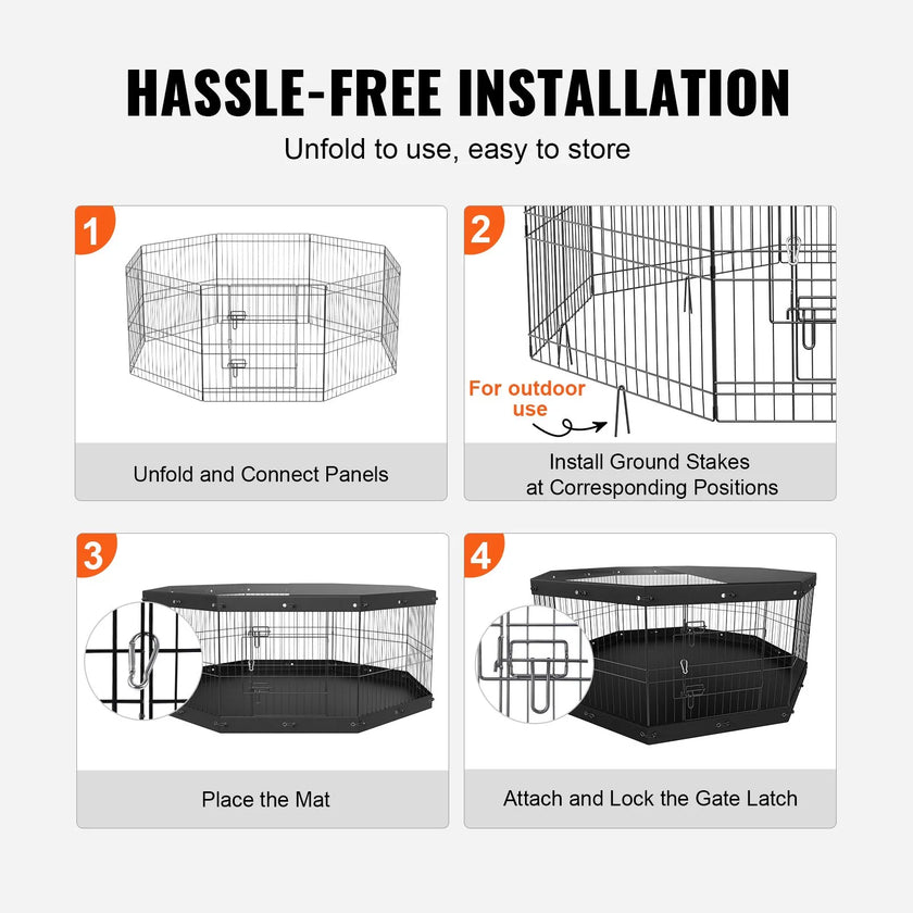 VEVOR Dog Playpen, 8 Panels Foldable Metal Dog Exercise Pen with Top Cover and Bottom Pad, 24