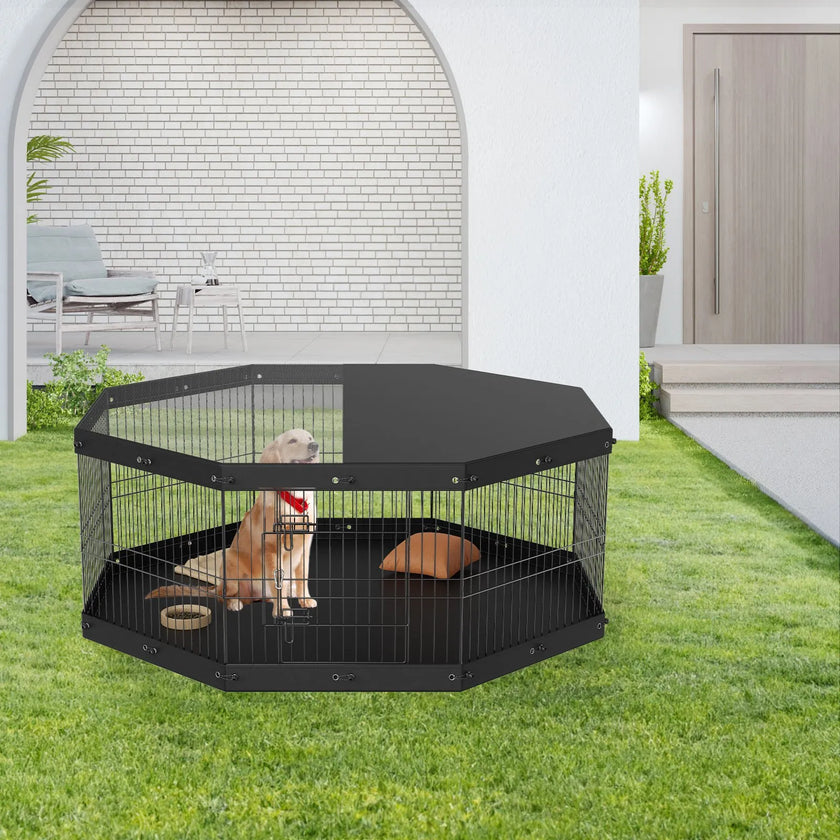 VEVOR Dog Playpen, 8 Panels Foldable Metal Dog Exercise Pen with Top Cover and Bottom Pad, 24
