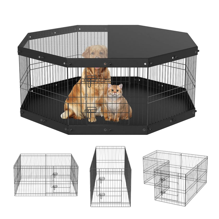VEVOR Dog Playpen, 8 Panels Foldable Metal Dog Exercise Pen with Top Cover and Bottom Pad, 24