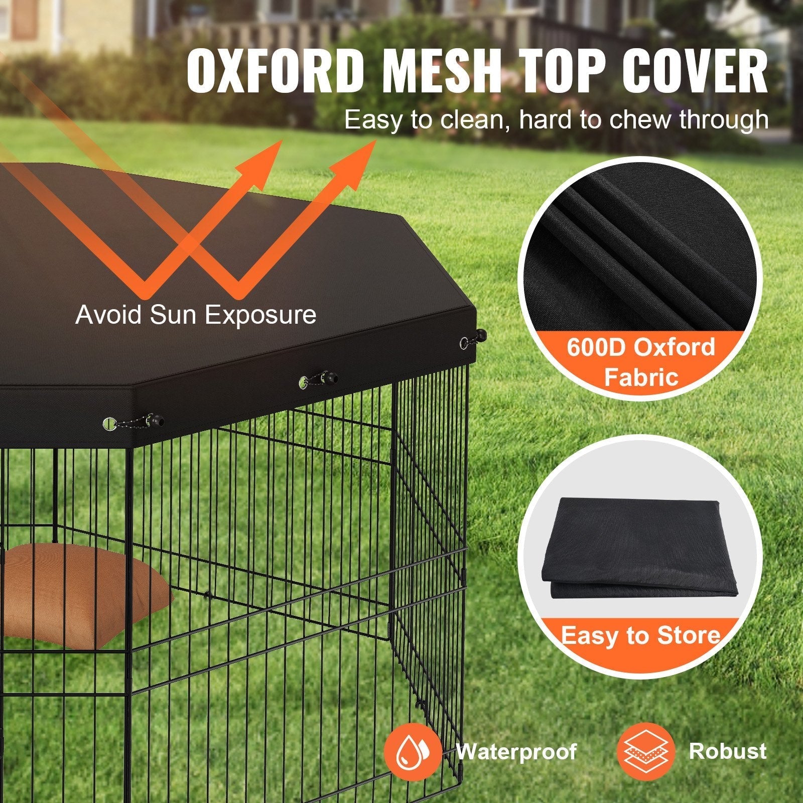 VEVOR Dog Playpen, 8 Panels Foldable Metal Dog Exercise Pen with Top Cover, 24