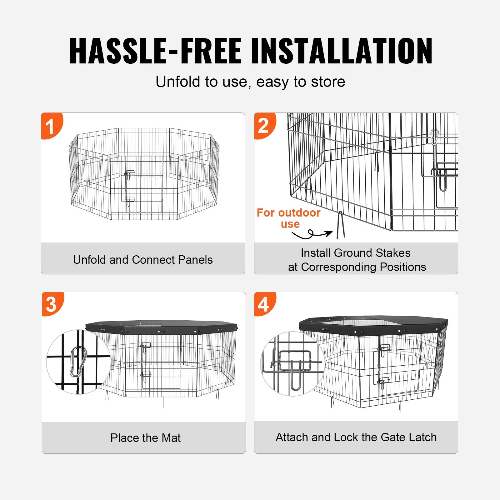 VEVOR Dog Playpen, 8 Panels Foldable Metal Dog Exercise Pen with Top Cover, 24