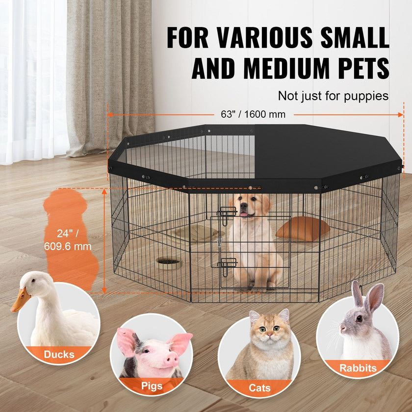 VEVOR Dog Playpen, 8 Panels Foldable Metal Dog Exercise Pen with Top Cover, 24
