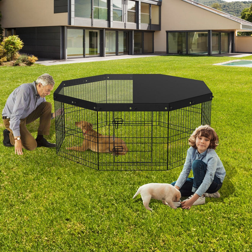 VEVOR Dog Playpen, 8 Panels Foldable Metal Dog Exercise Pen with Top Cover, 24