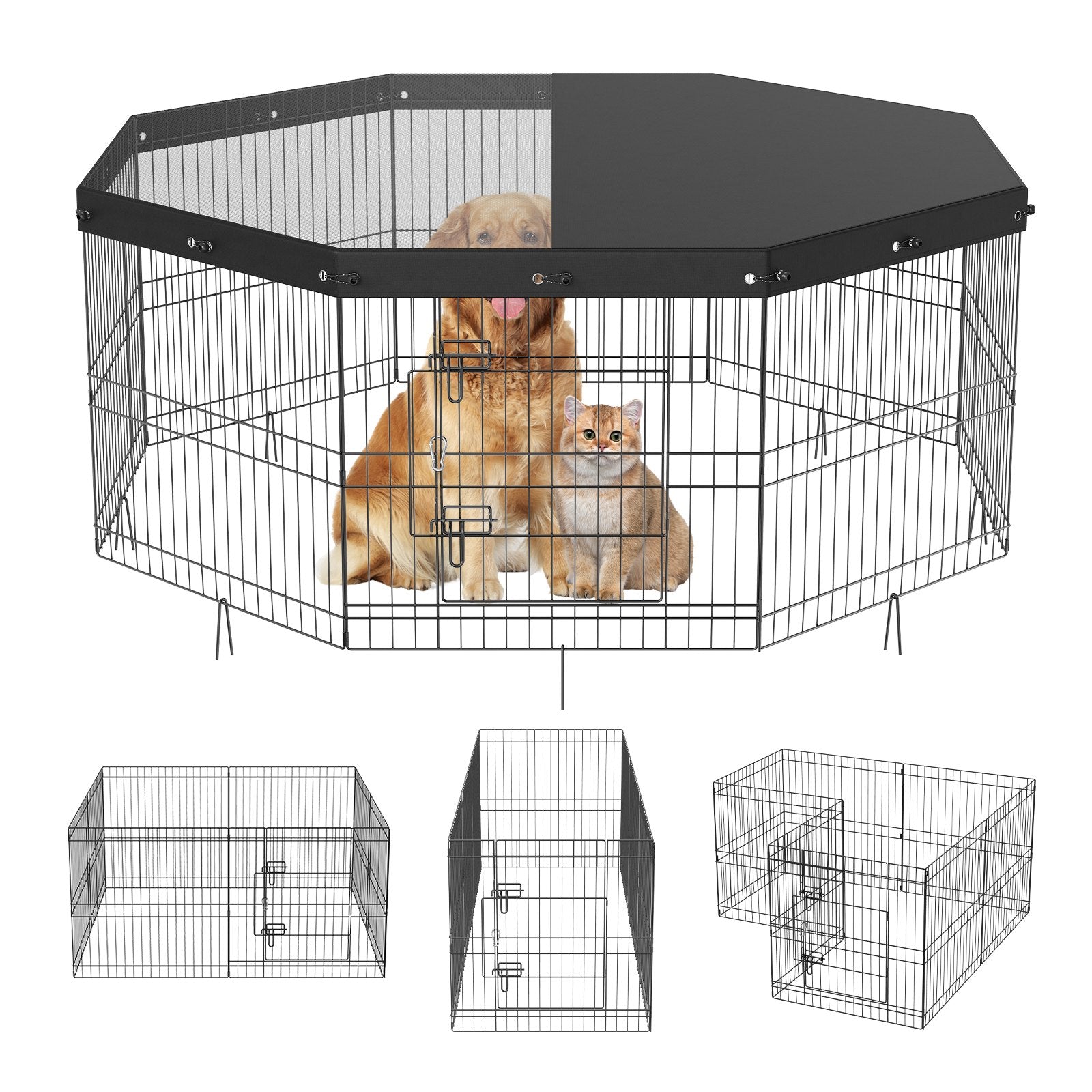 VEVOR Dog Playpen, 8 Panels Foldable Metal Dog Exercise Pen with Top Cover, 24