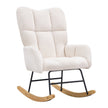 VEVOR Nursery Rocking Chair, 250 lbs Weight Capacity Teddy Fabric Upholstered Glider Rocker Chair with Soft Seat and High Backrest, Nursing Chair for Nursery, Bedroom, Living Room, Ivory White