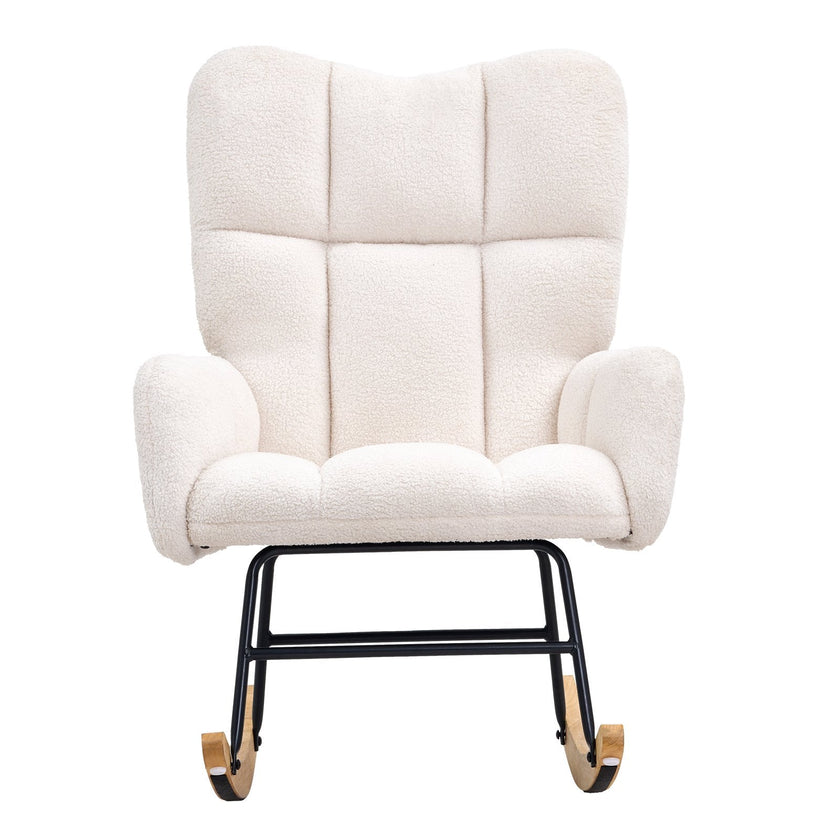 VEVOR Nursery Rocking Chair, 250 lbs Weight Capacity Teddy Fabric Upholstered Glider Rocker Chair with Soft Seat and High Backrest, Nursing Chair for Nursery, Bedroom, Living Room, Ivory White