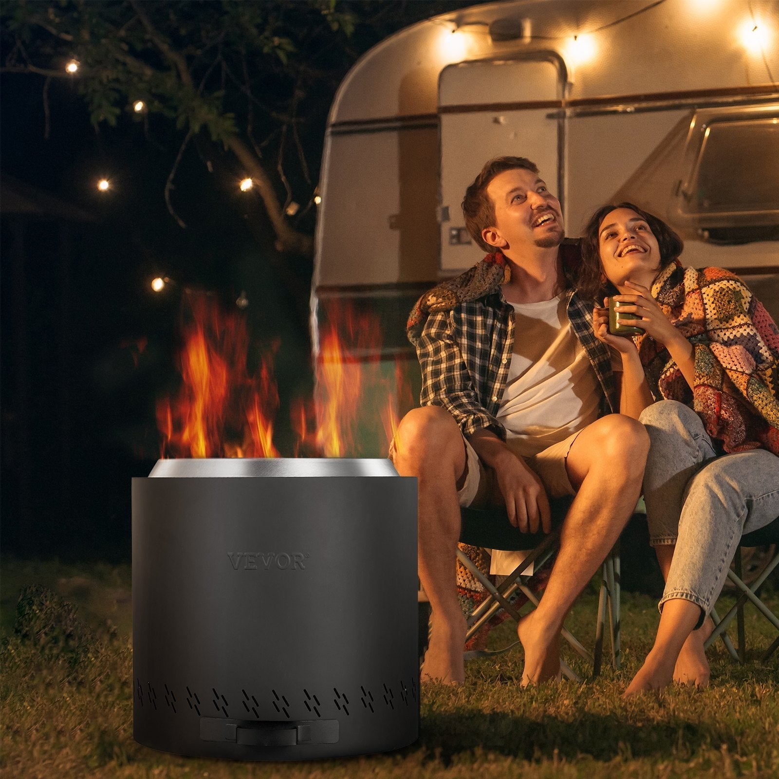 VEVOR Smokeless Fire Pit Stove Bonfire 15.8 in Dia Wood Burning Stainless Steel