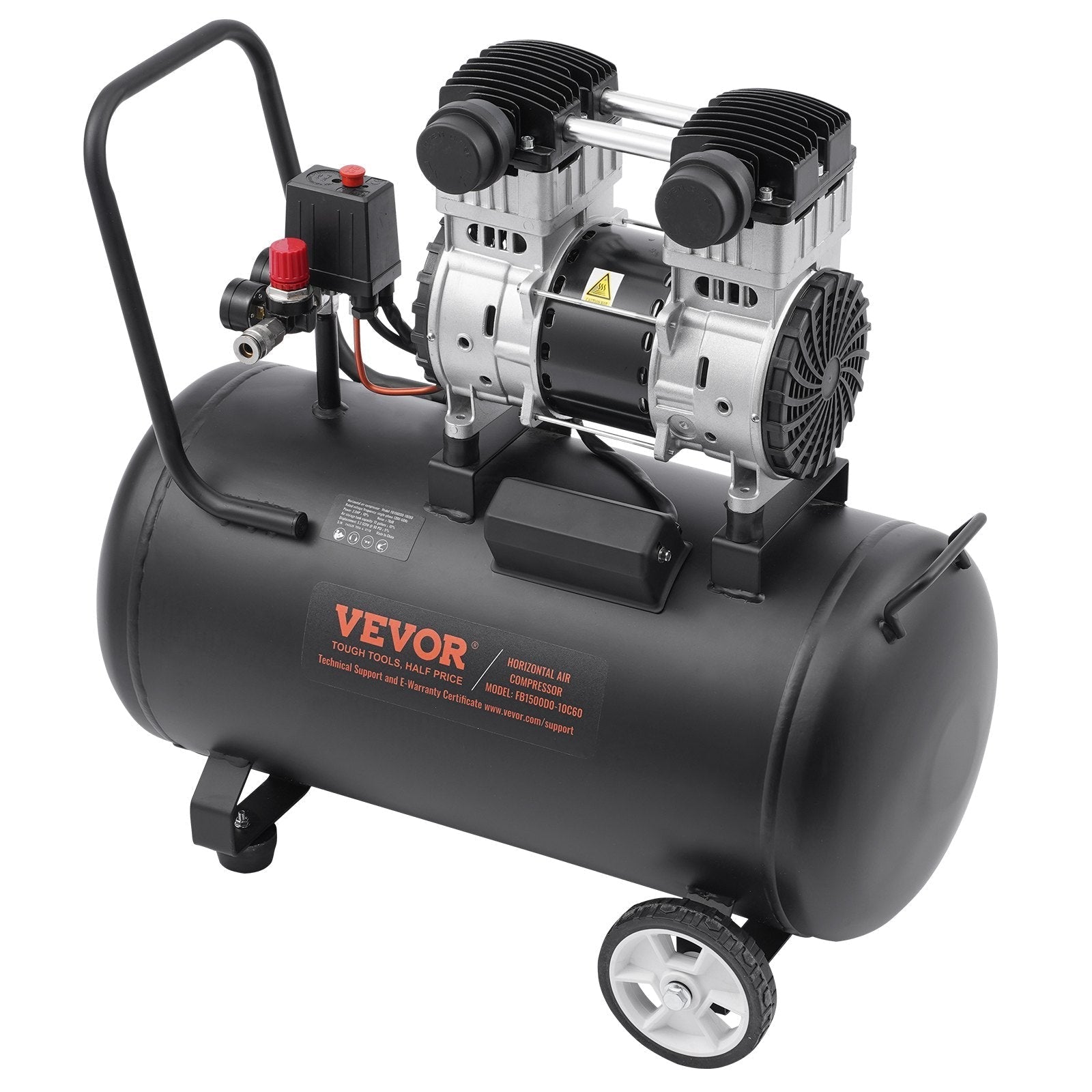 VEVOR Air Compressor Compact Portable Oil Free Compressor 15 Gallon 90 PSI