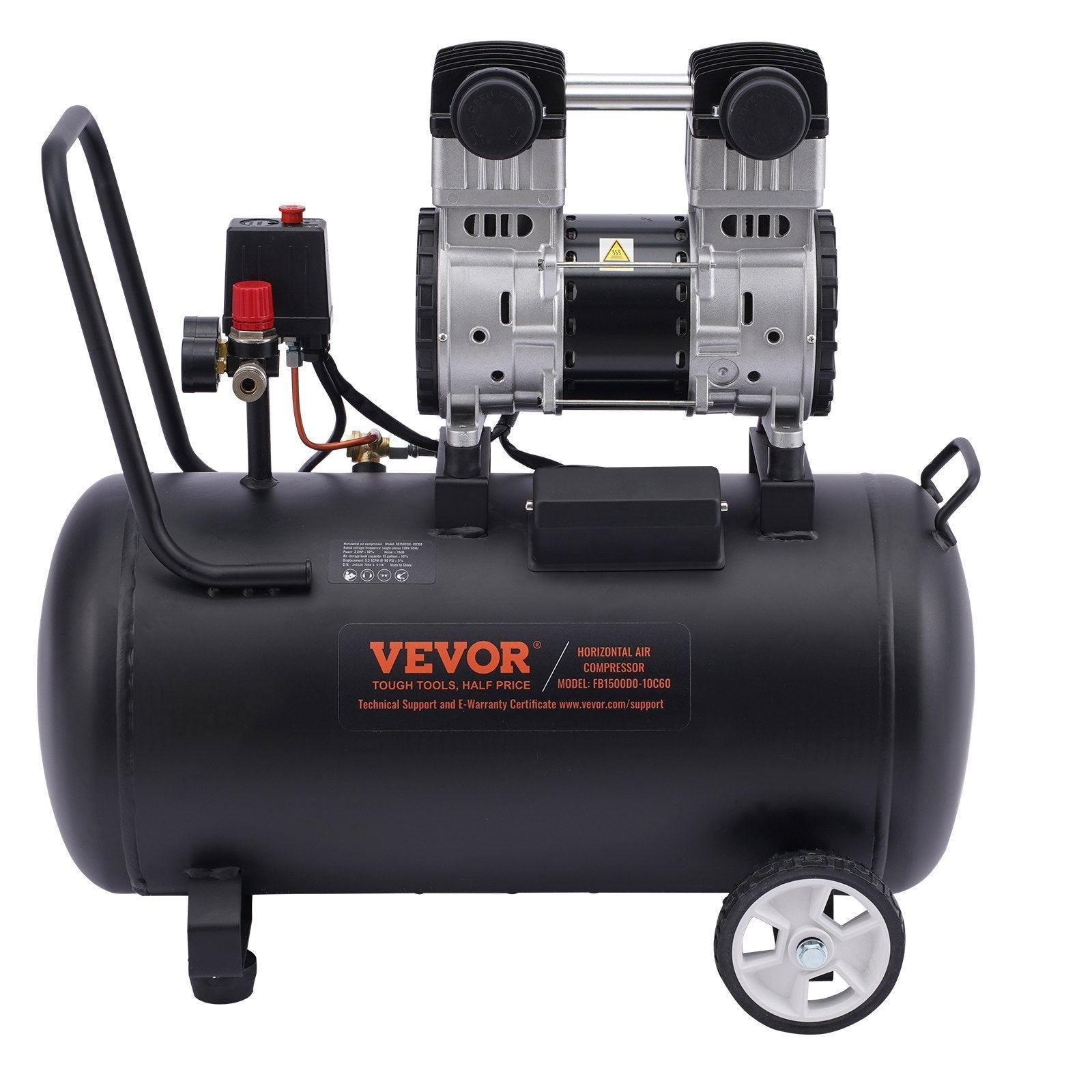 VEVOR Air Compressor Compact Portable Oil Free Compressor 15 Gallon 90 PSI