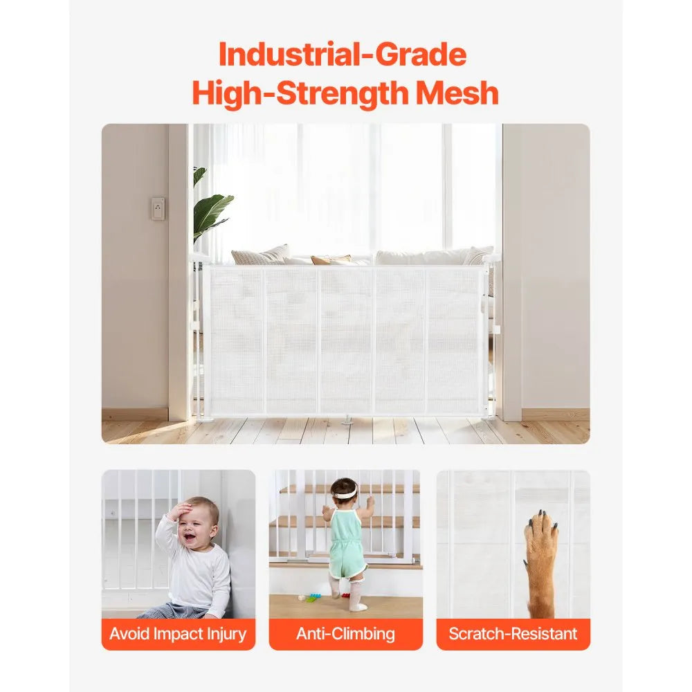 VEVOR Retractable Baby Gate 34 in Tall Extend to 55 in Wide Kids Pets White