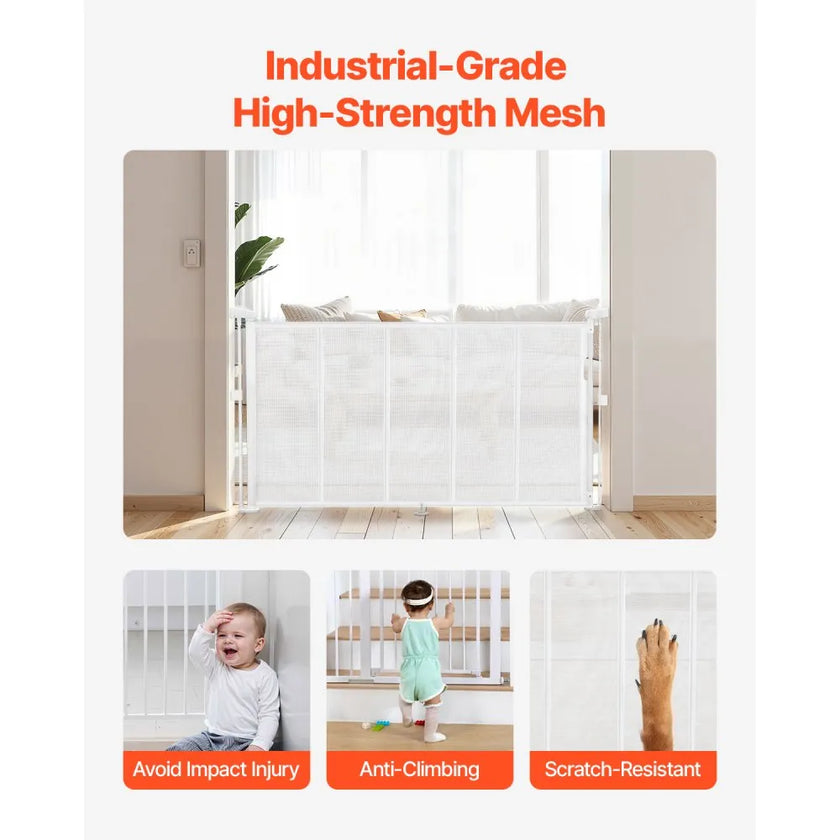 VEVOR Retractable Baby Gate 34 in Tall Extend to 55 in Wide Kids Pets White