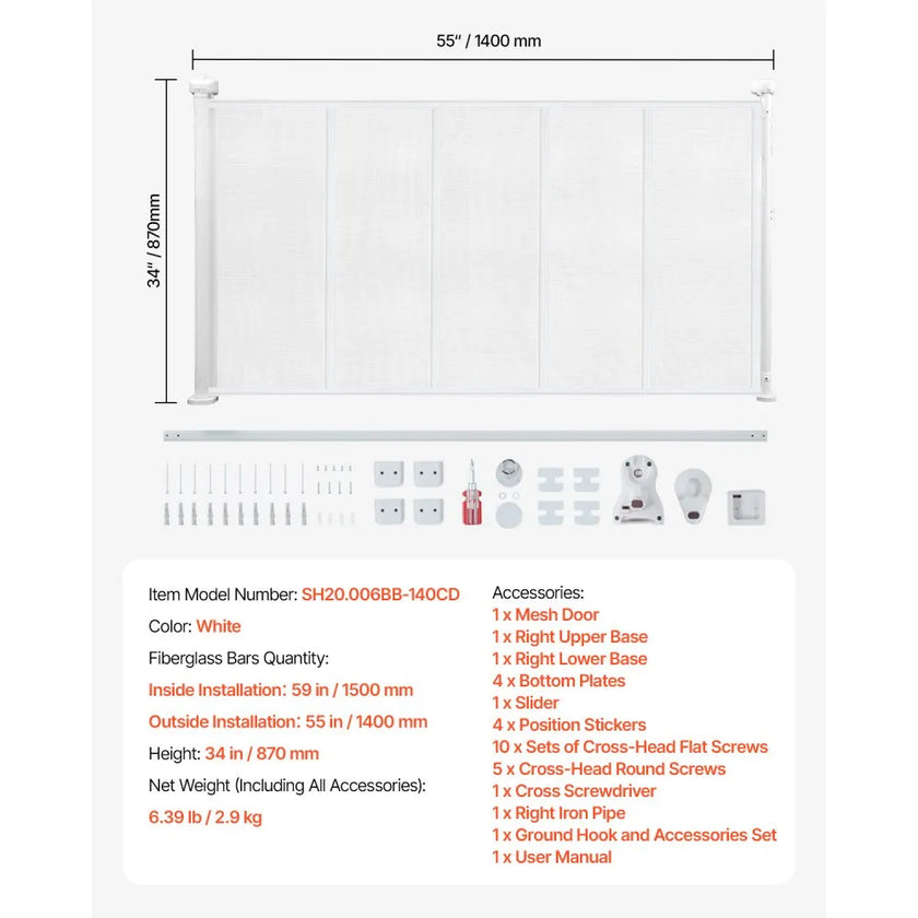 VEVOR Retractable Baby Gate 34 in Tall Extend to 55 in Wide Kids Pets White
