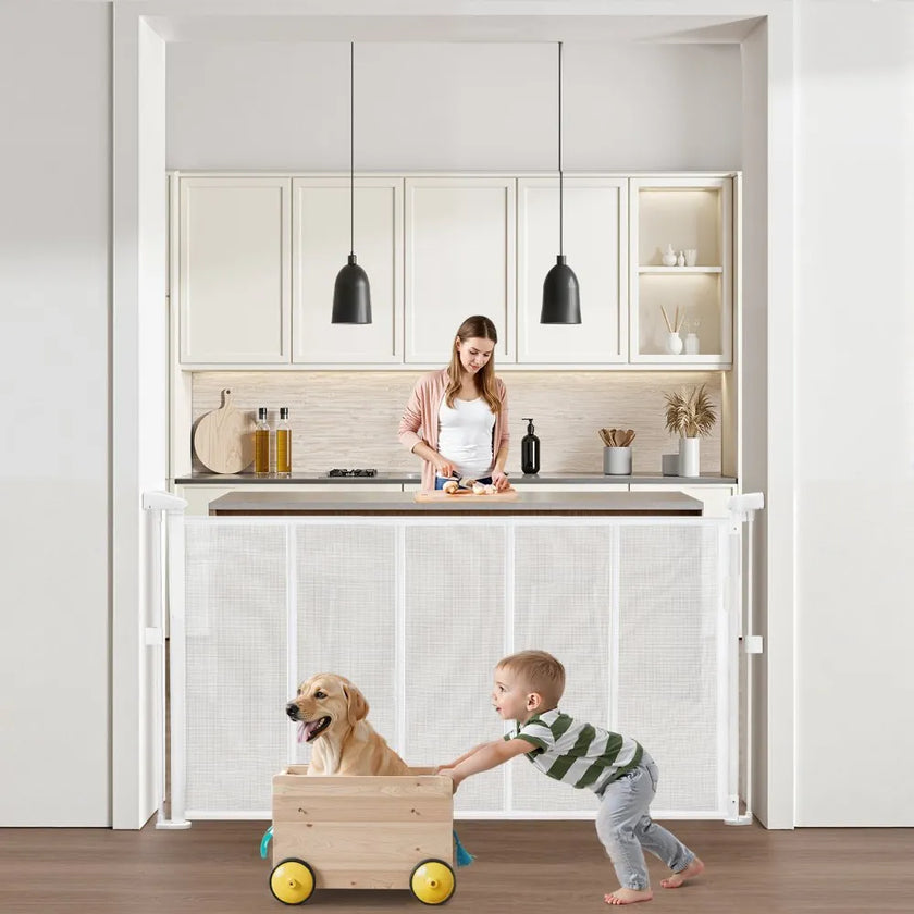 VEVOR Retractable Baby Gate 34 in Tall Extend to 55 in Wide Kids Pets White