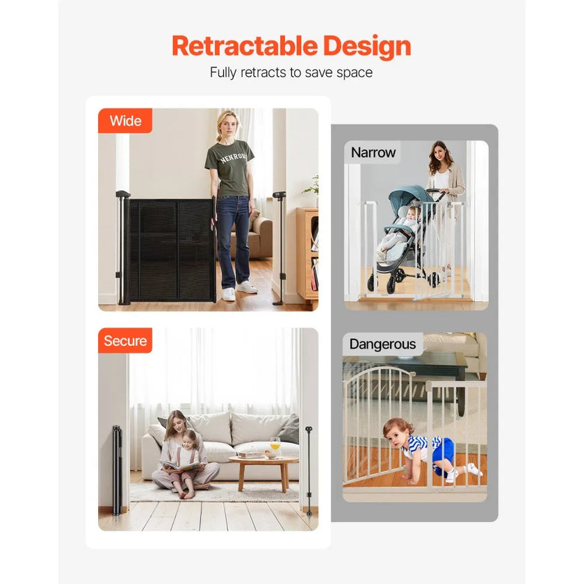 VEVOR Retractable Baby Gate 34 in Tall Extend to 71in Wide Kids Pets Black