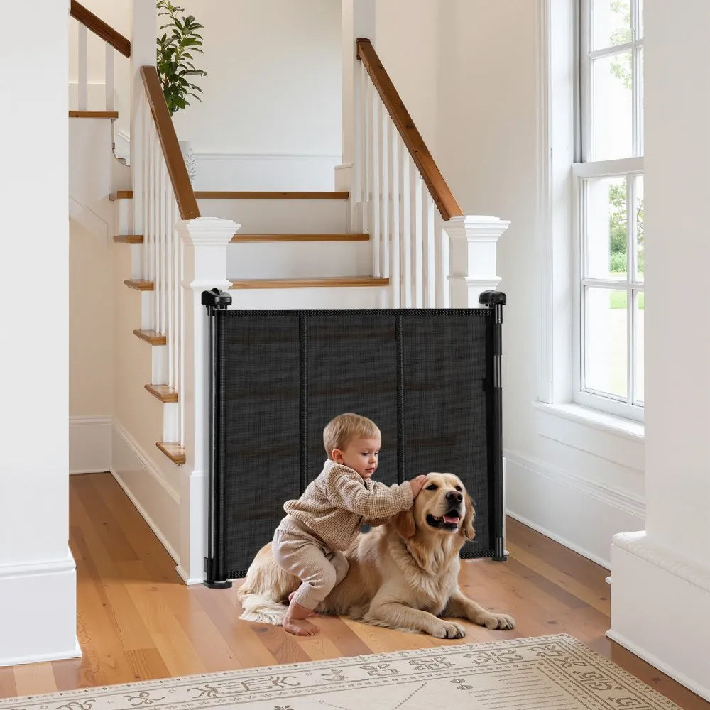 VEVOR Retractable Baby Gate 34 in Tall Extend to 71in Wide Kids Pets Black