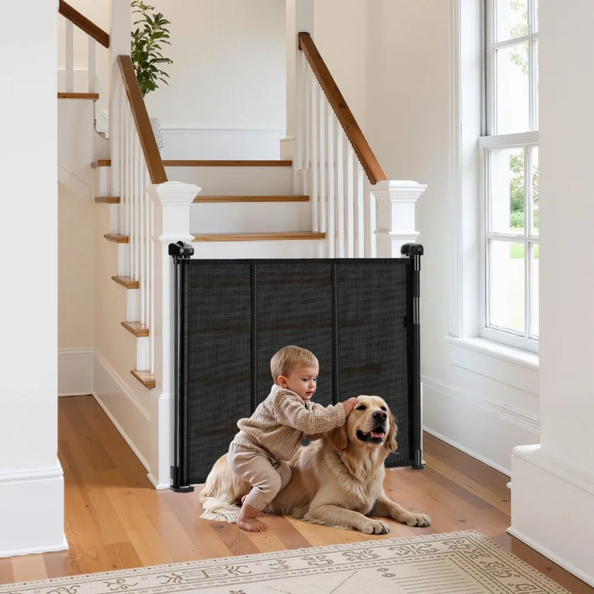 VEVOR Retractable Baby Gate 34 in Tall Extend to 71in Wide Kids Pets Black