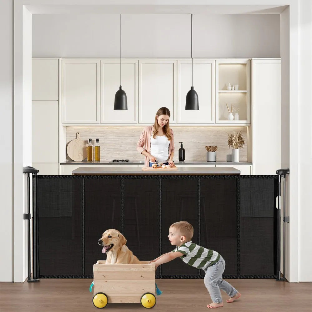 VEVOR Retractable Baby Gate 34 in Tall Extend to 71in Wide Kids Pets Black