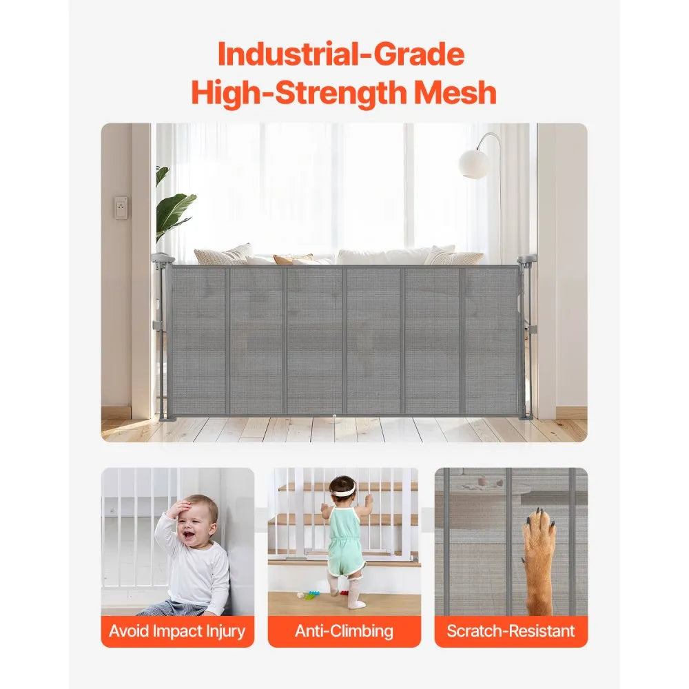 VEVOR Retractable Baby Gate 34 in Tall Extend to 71 in Wide Kids Pets Gray