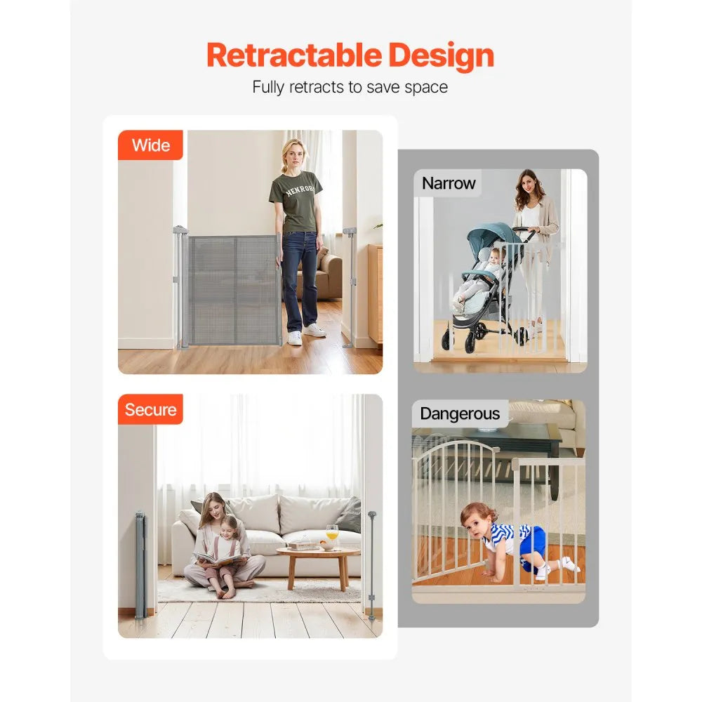 VEVOR Retractable Baby Gate 34 in Tall Extend to 71 in Wide Kids Pets Gray