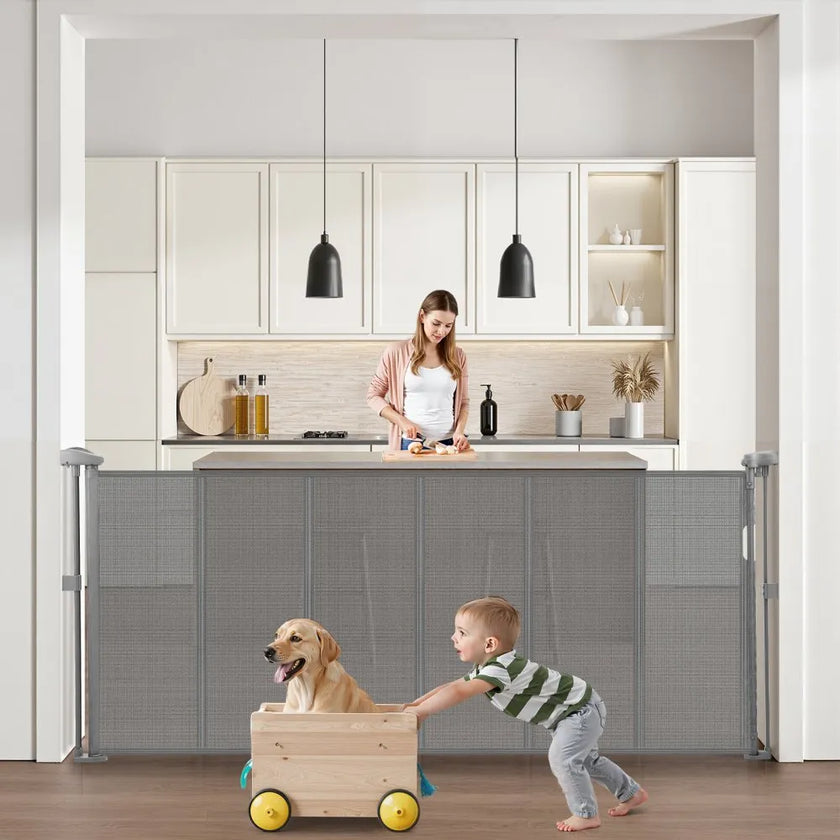 VEVOR Retractable Baby Gate 34 in Tall Extend to 71 in Wide Kids Pets Gray