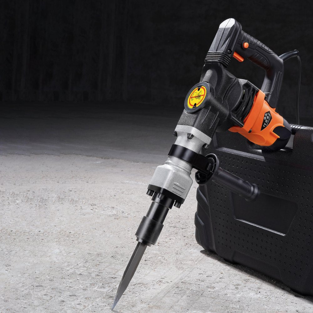 VEVOR Demolition Jack Hammer, 1400W Electric Jackhammer Heavy Duty, 2900 BPM Concrete Breaker 2pcs Chisels Bits Chipping W/Case, Gloves
