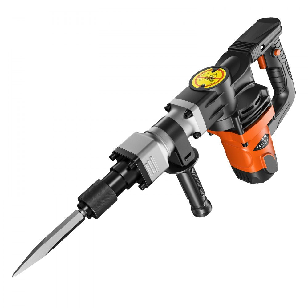 VEVOR Demolition Jack Hammer, 1400W Electric Jackhammer Heavy Duty, 2900 BPM Concrete Breaker 2pcs Chisels Bits Chipping W/Case, Gloves