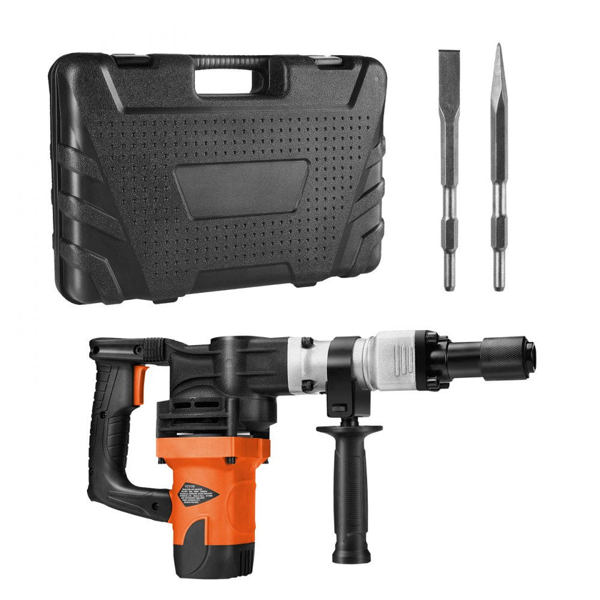 VEVOR Demolition Jack Hammer, 1400W Electric Jackhammer Heavy Duty, 2900 BPM Concrete Breaker 2pcs Chisels Bits Chipping W/Case, Gloves