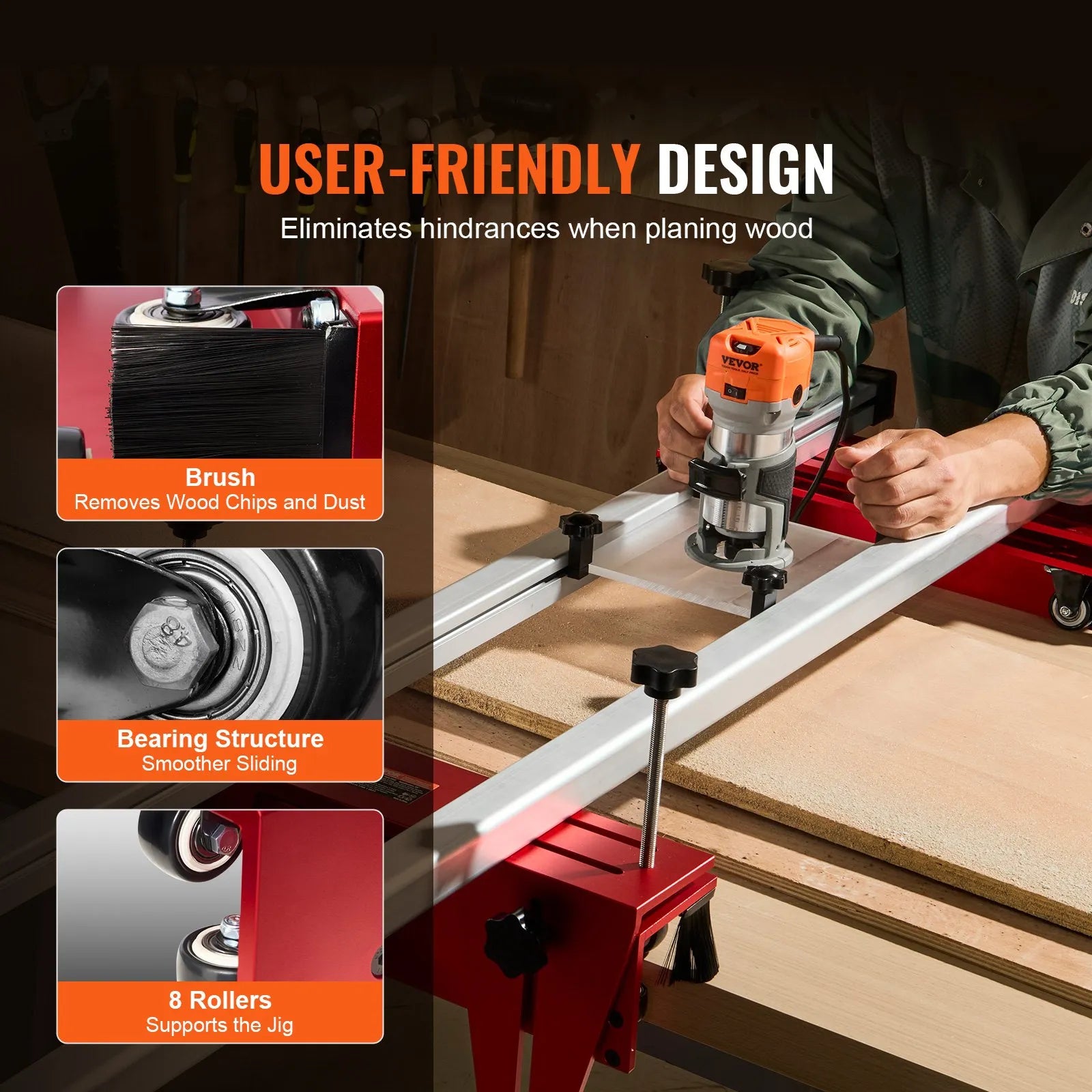 VEVOR Router Sled, 64 inches, Portable and Easy to Adjust Slab Flattening Jig, DIY Woodworking Router Sled for Flattening Slabs, Slab Guide Jig Trimming Planing Machine for Wood Flattening, Home DIY