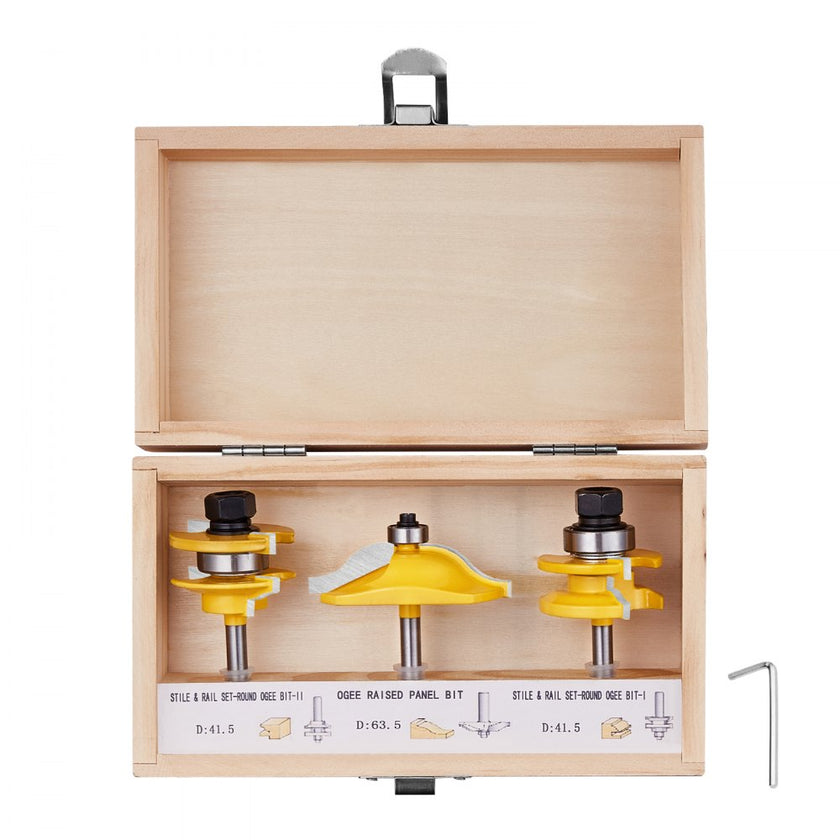VEVOR Router Bits Set 3 Pieces Carbide Router Bit 1/4 Inch Shank Carrying Case