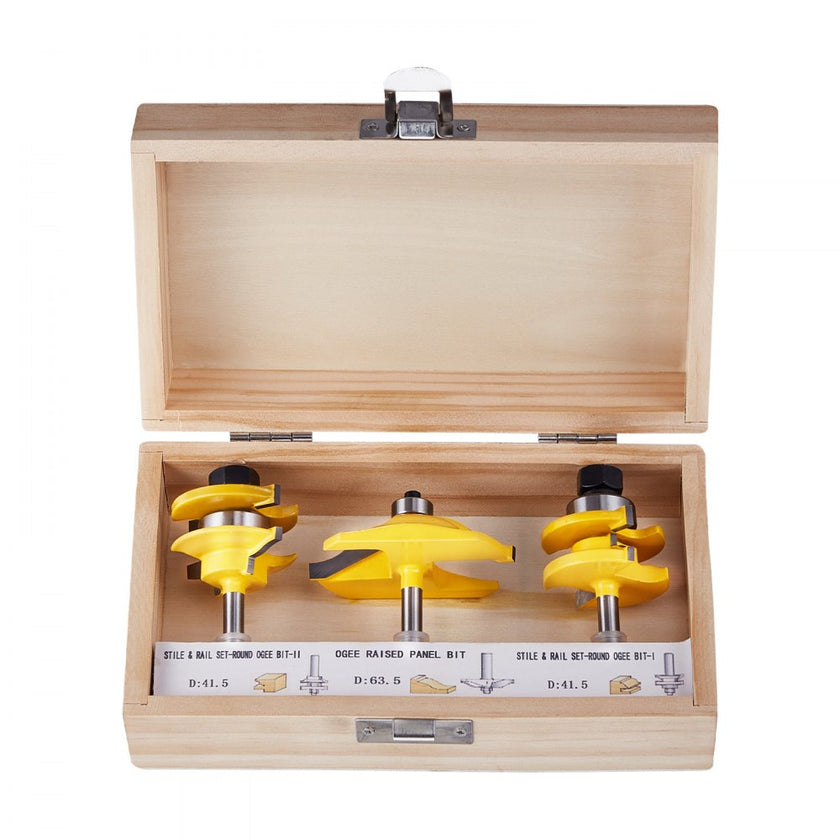 VEVOR Router Bits Set 3 Pieces Carbide Router Bit 1/4 Inch Shank Carrying Case