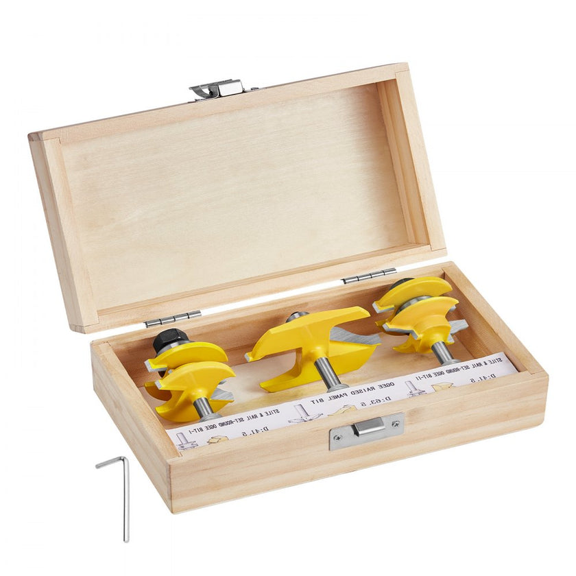 VEVOR Router Bits Set 3 Pieces Carbide Router Bit 1/4 Inch Shank Carrying Case