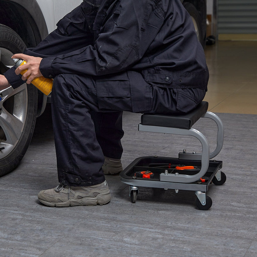 VEVOR Rolling Creeper Garage/Shop Seat, 250 LBS Capacity Padded Rolling Workshop Stool with Tool Tray Storage, Mechanic Stool for Garage, Shop, Auto Repair, Black