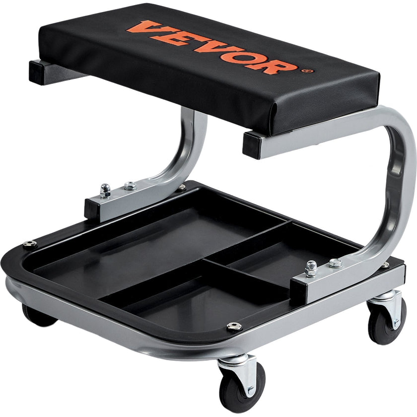 VEVOR Rolling Creeper Garage/Shop Seat, 250 LBS Capacity Padded Rolling Workshop Stool with Tool Tray Storage, Mechanic Stool for Garage, Shop, Auto Repair, Black