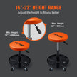 VEVOR Mechanic Stool, 250 LBS Rolling Pneumatic Creeper Garage/Shop Seat, Adjustable Height 16 in-22 in Padded Rolling Workshop Stool with Tool Tray, for Garage, Shop, Auto Repair, Black+Orange