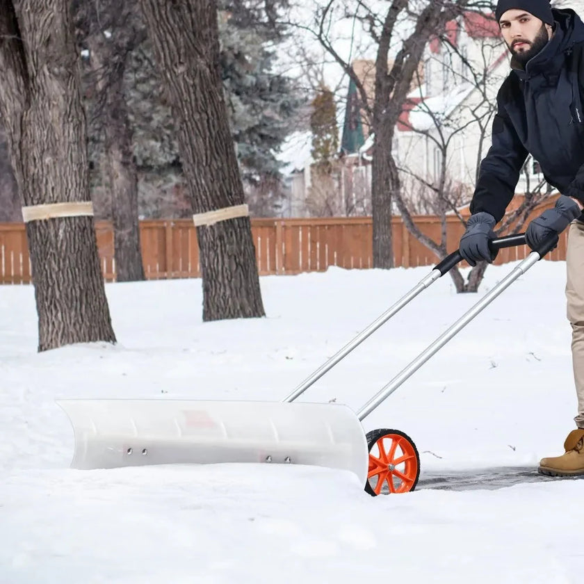 VEVOR Snow Shovel with Wheels, 37 inch Snow Shovel for Driveway, ABS Snow Shovel Pusher for Snow Removal, Heavy Duty Shovel Pusher with Wide Blade and U-shaped Aluminum Alloy Handle