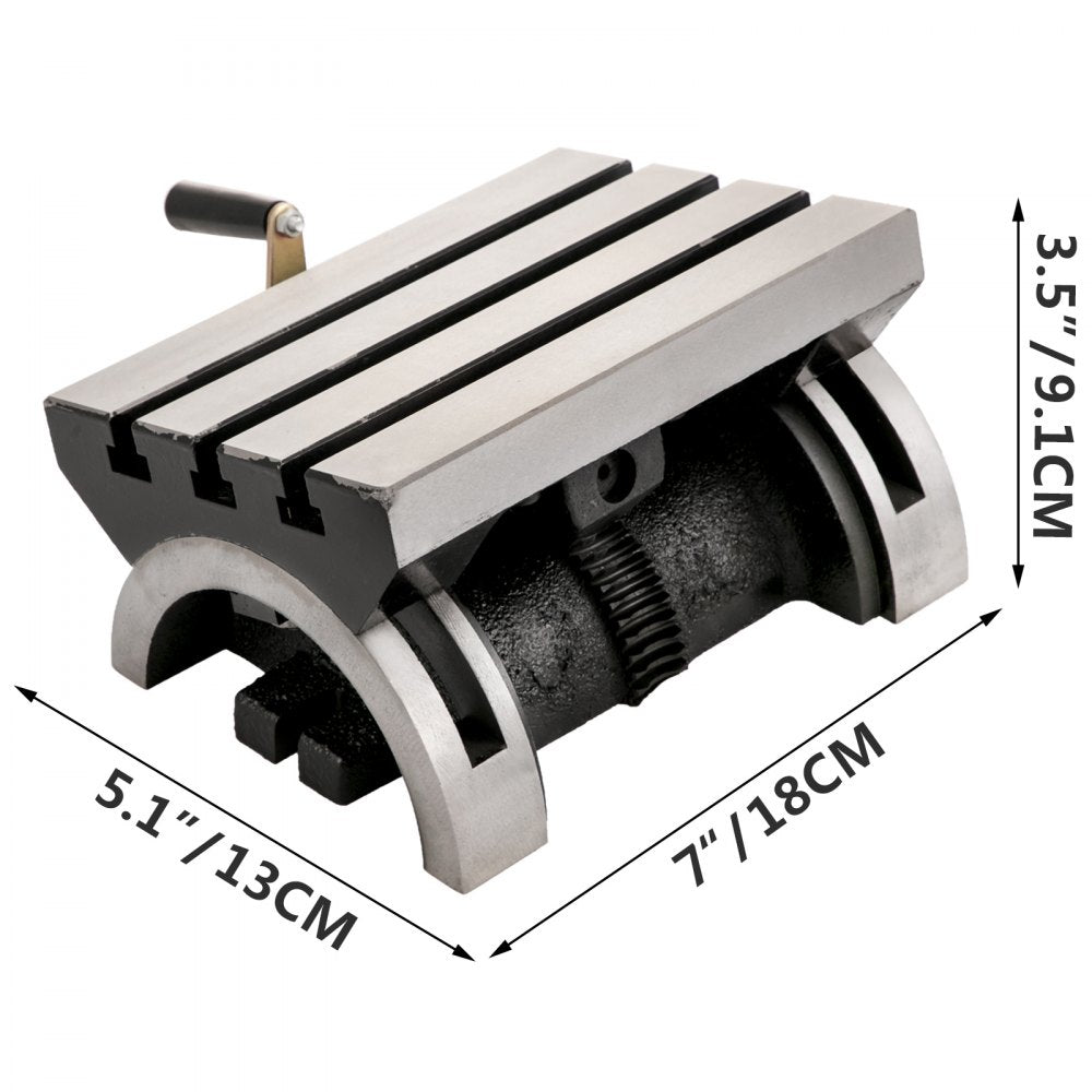 VEVOR Tilting Milling Table 7x5inch Tilting Angle Milling Machine 0-90°Adjustable Swivel Angle Plate with 3 T-slots and an Adjustable Crank Handle Heavy Duty Tilting Milling Machine for Grinding
