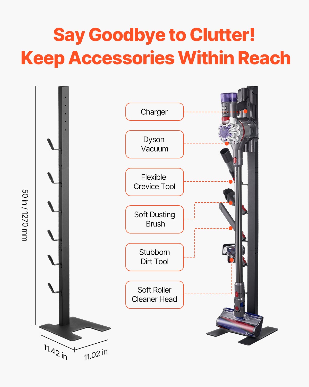 VEVOR Vacuum Stand for Dyson Multi-Models Storage Bracket Holder with 6 Hooks