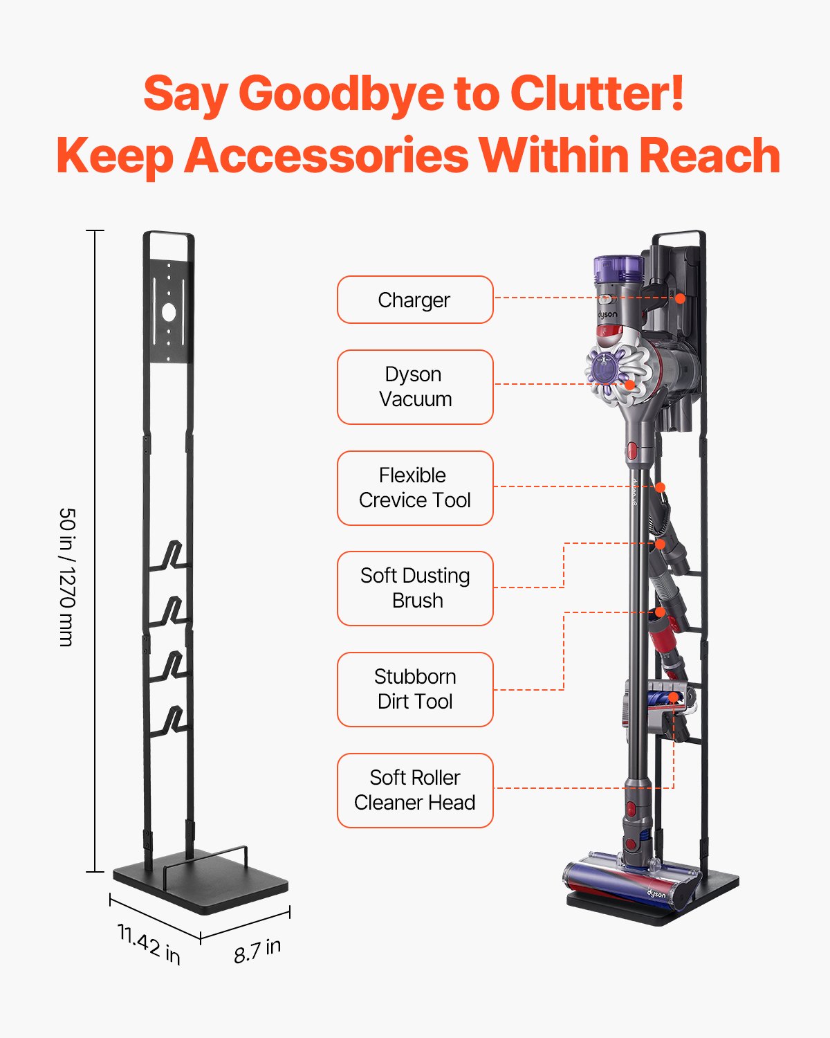 VEVOR Vacuum Stand for Dyson Multi-Models Storage Bracket Holder with 4 Hooks