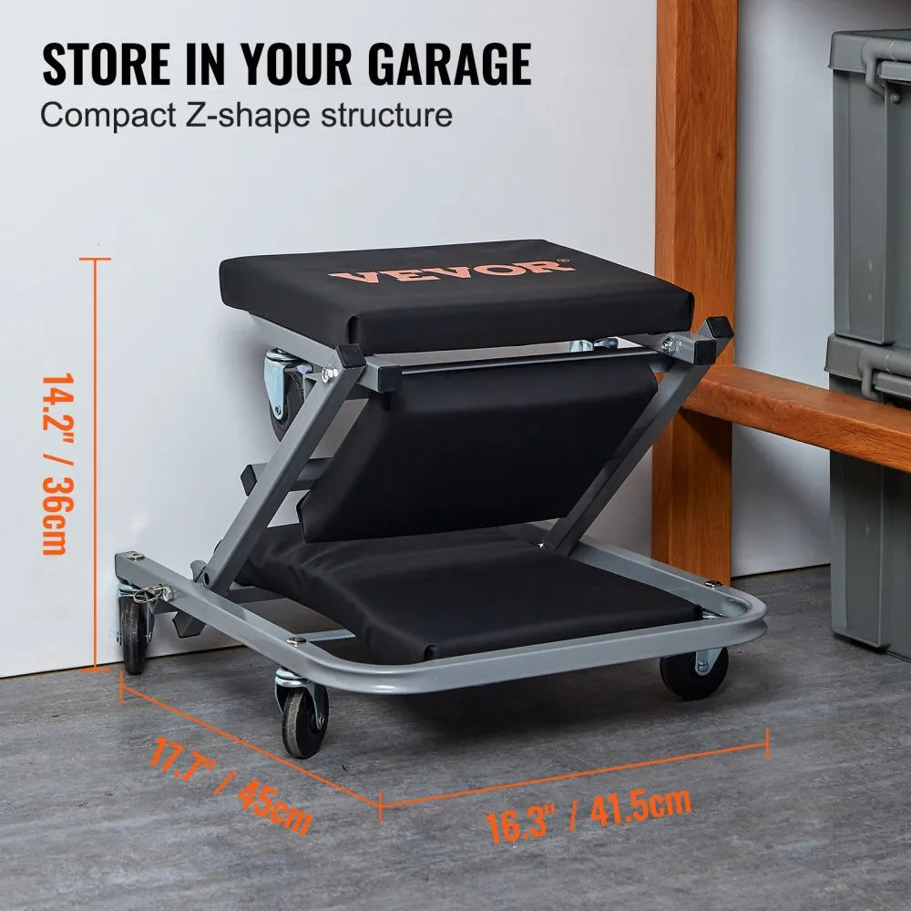 VEVOR Z-Creeper Seat, 2 in 1 Rolling Folding Car Creeper/Stool, 300 lbs Capacity Mechanic Creeper, Low Profile Creeper with 6 pcs Wheels for Garage, Shop, Auto Repair, Lay Down or Sit, Black