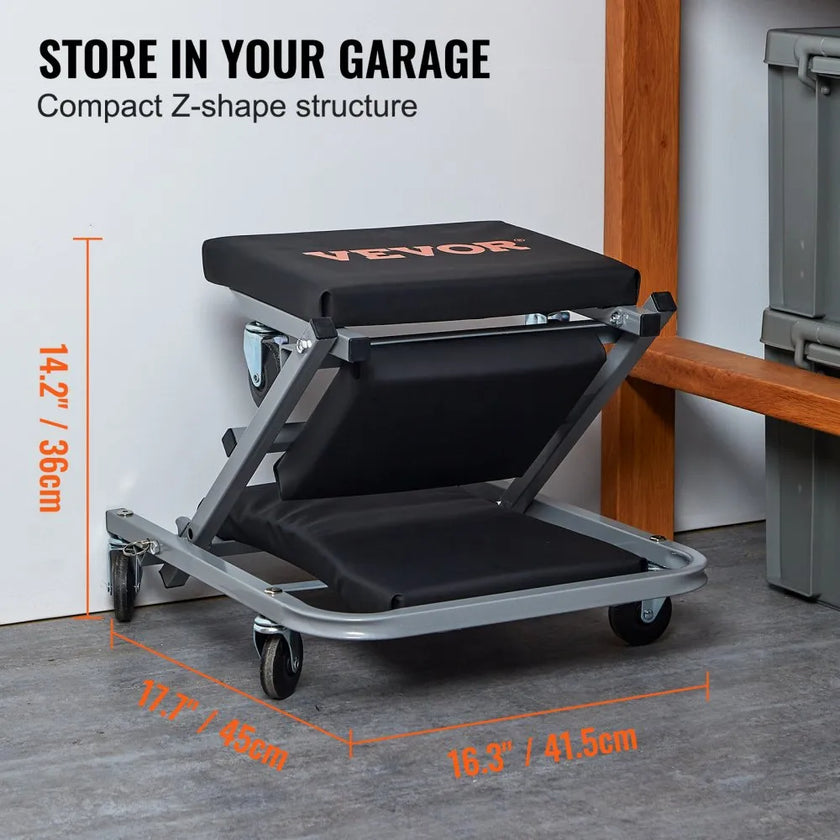 VEVOR Z-Creeper Seat, 2 in 1 Rolling Folding Car Creeper/Stool, 300 lbs Capacity Mechanic Creeper, Low Profile Creeper with 6 pcs Wheels for Garage, Shop, Auto Repair, Lay Down or Sit, Black