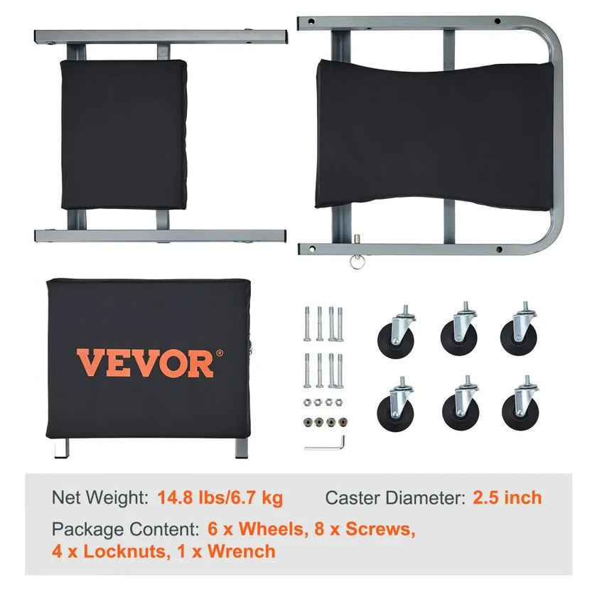 VEVOR Z-Creeper Seat, 2 in 1 Rolling Folding Car Creeper/Stool, 300 lbs Capacity Mechanic Creeper, Low Profile Creeper with 6 pcs Wheels for Garage, Shop, Auto Repair, Lay Down or Sit, Black