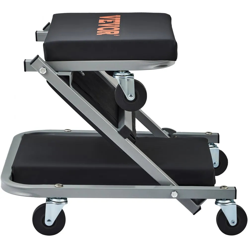 VEVOR Z-Creeper Seat, 2 in 1 Rolling Folding Car Creeper/Stool, 300 lbs Capacity Mechanic Creeper, Low Profile Creeper with 6 pcs Wheels for Garage, Shop, Auto Repair, Lay Down or Sit, Black